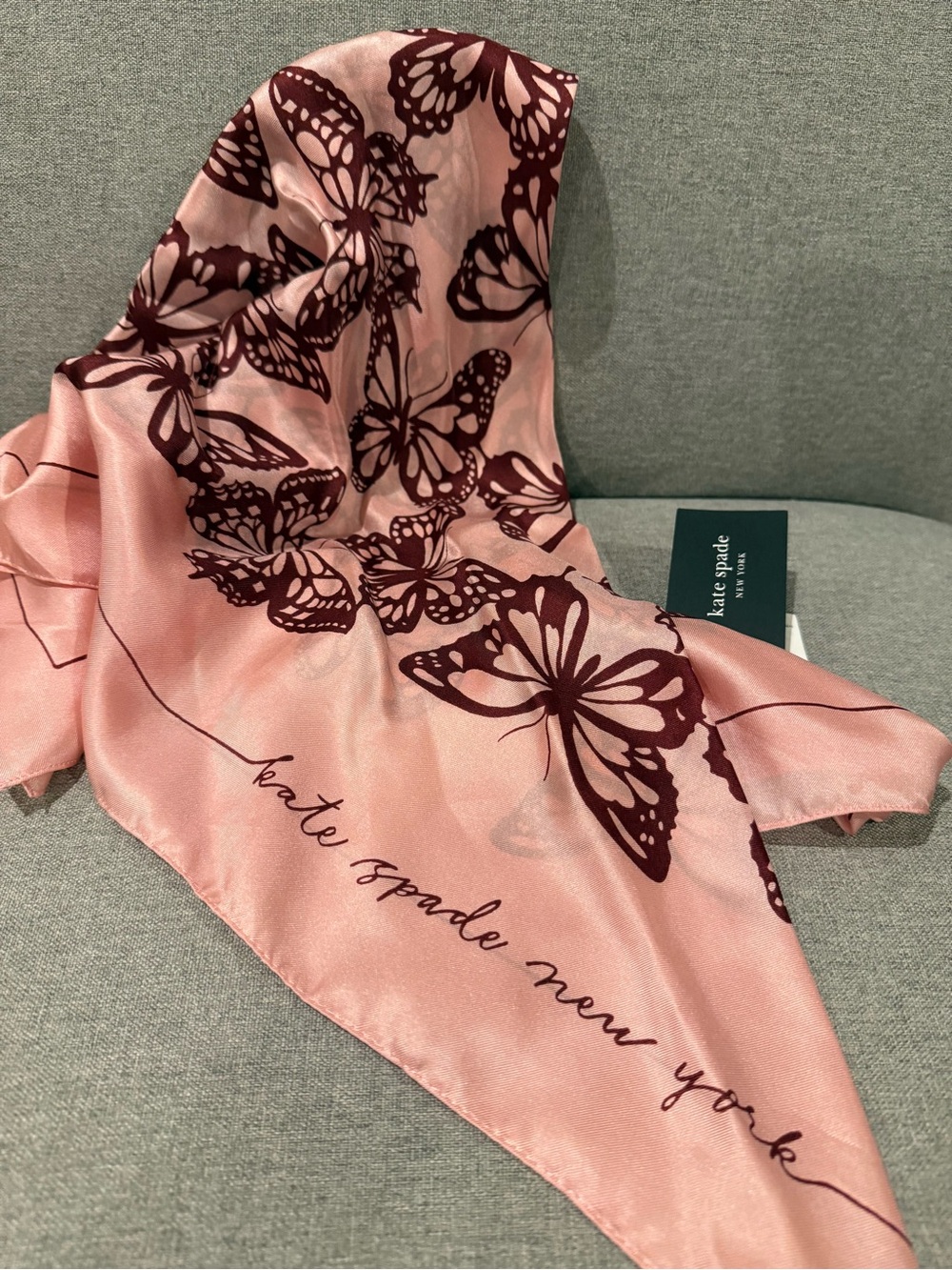 kate spade Pink Scarf with Burgundy Butterfly Print